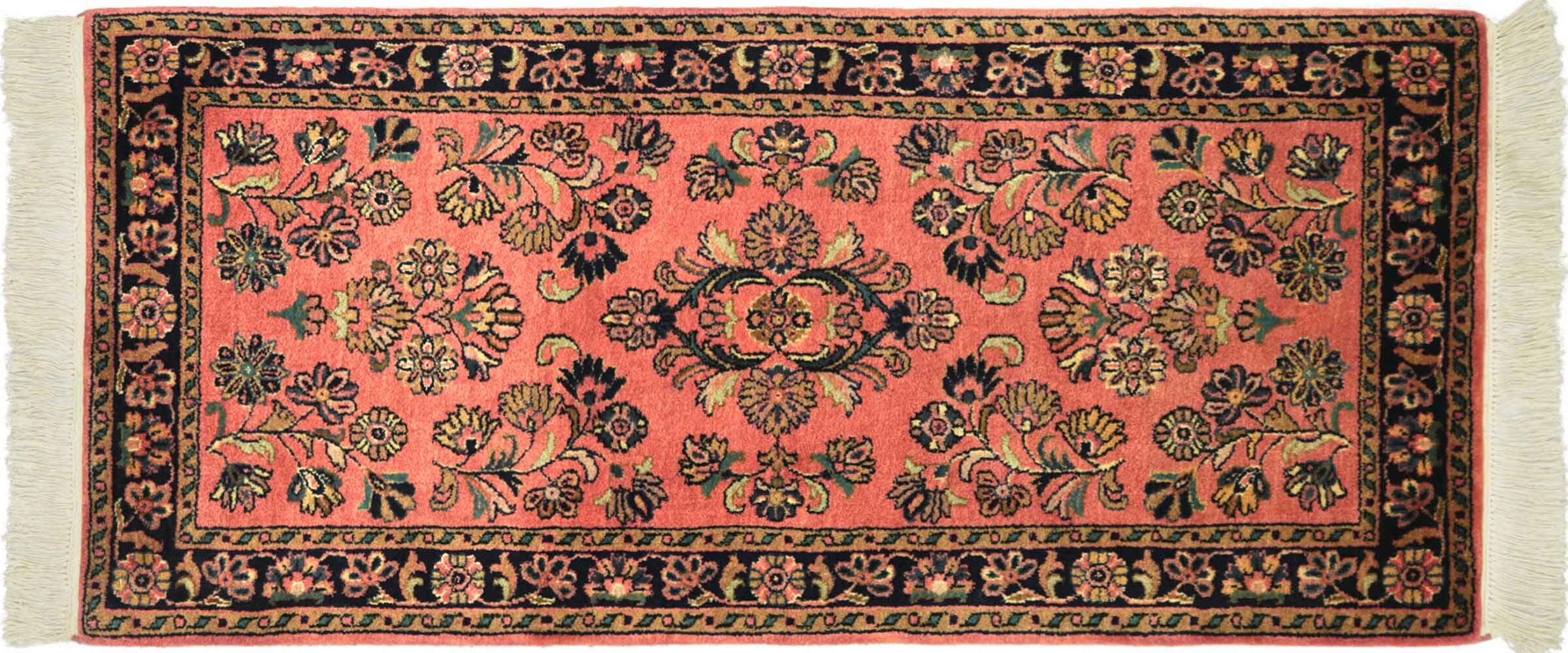 Tapis Sol Sarough Rose 70x140 cm | Modèle Floral Tissé à la Main