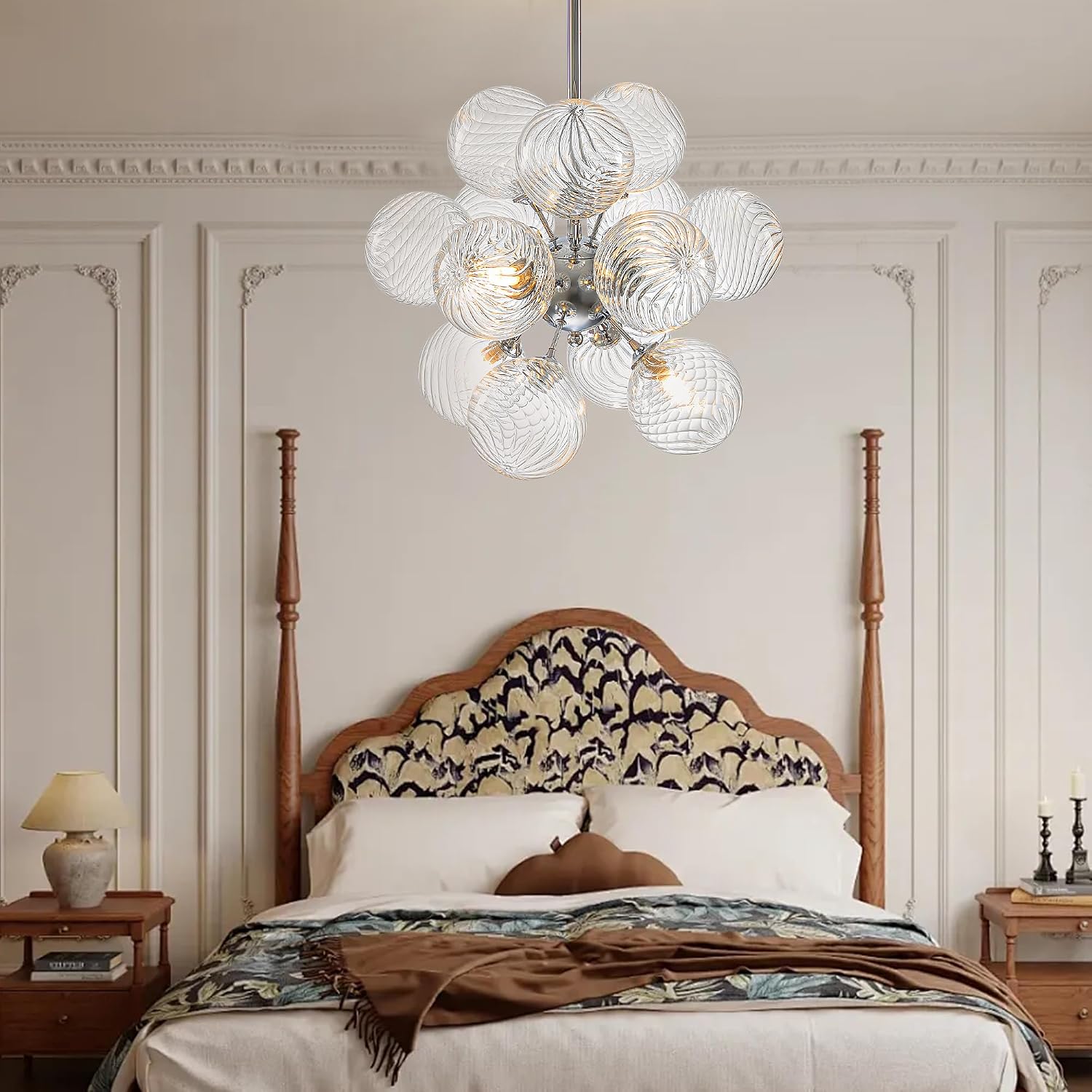 Bubble Ball Chandeliers,16-inch Dia Swirled Clear Bubble Ball Ceiling Light Fixture Silver,Bubble Chandelier Light Fixture,Bubble Glass Chandelier for Bedroom,Dining Room (16" Dia)