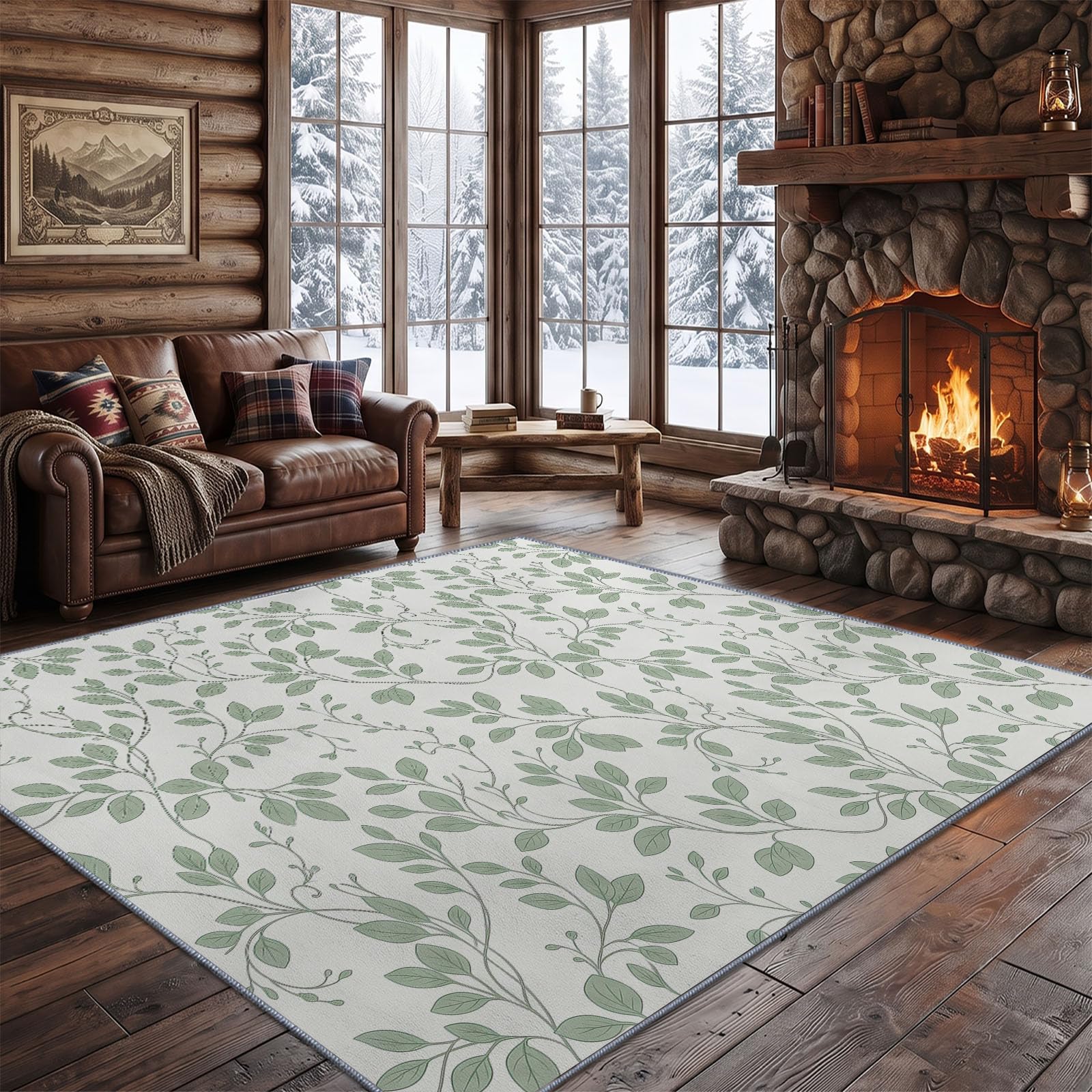 Générique Tapis Lavable Machine Salon 80 x 150 cm, Antidérapant Sol Nordique Simple Poil Bas Doux Plantes Petites Fleurs De Lianes Motif Chambre Cuisine Entrée Salle Détente Décoration Maison, Blanc