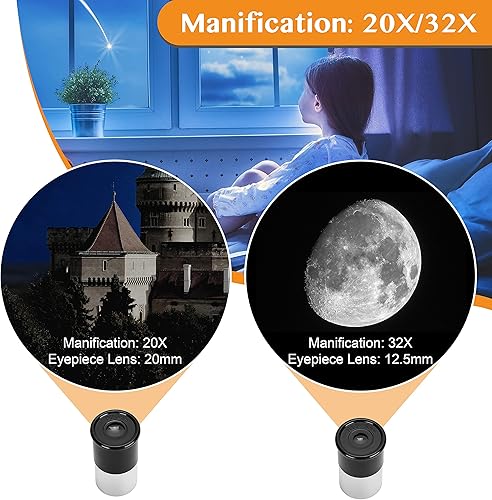 Miniatura 13 de AOMEKIE Telescopios, 2.756 in de apertura 11.811 in trípode de mesa, astronómico para principiantes, 2 oculares 150X con adaptador para teléfono