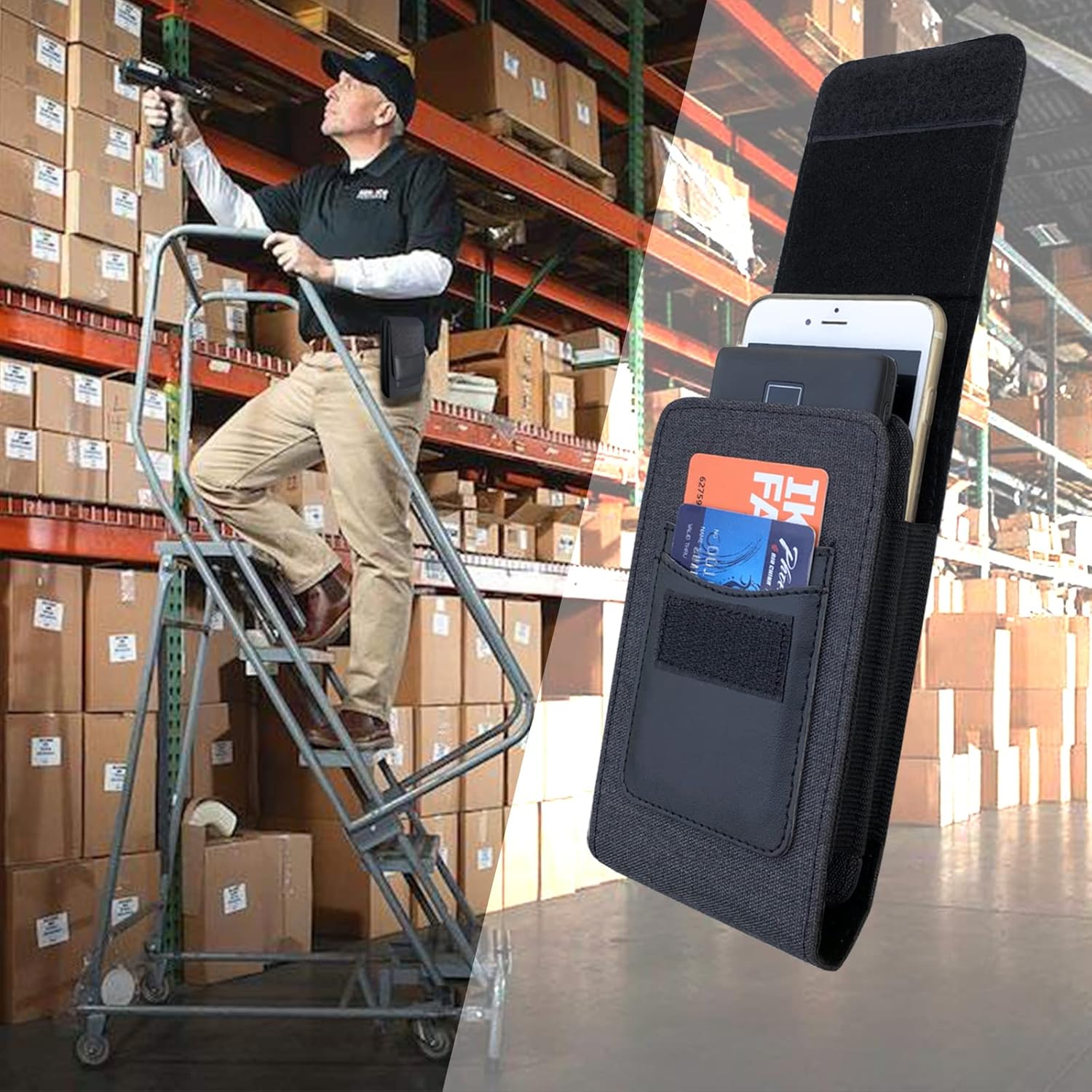 One Case Two Phones, Dual Phone Holster Pouch with Belt Clip, Hook and Loop Closure for iPhone 16 15 14 13 12 Pro Max, Moto G15,Edge 50,Galaxy Note 20 Ultra, S25 Ultra S24+A56-Black - Image 6