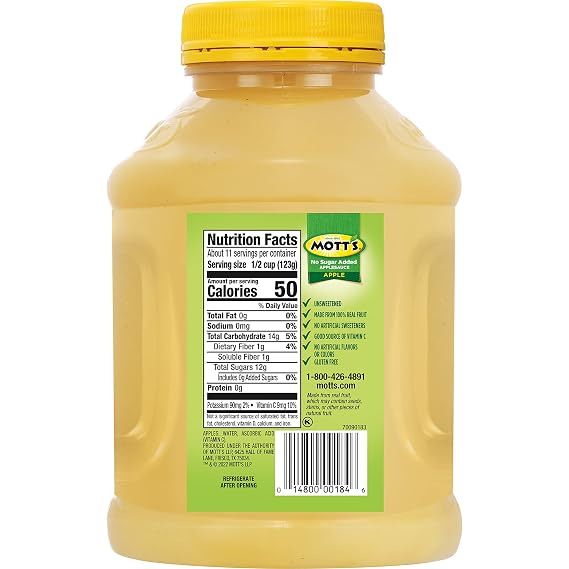 Mott's No Sugar Added Applesauce, 46 Oz Jar (Pack Of 8), Good Source Of Vitamin C, No Artificial Flavors