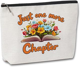 Book Lover Gifts for Women Bookish, Just One More Chapter Cosmetic Bag, Floral Makeup Bag for Librarians Gifts(Book)