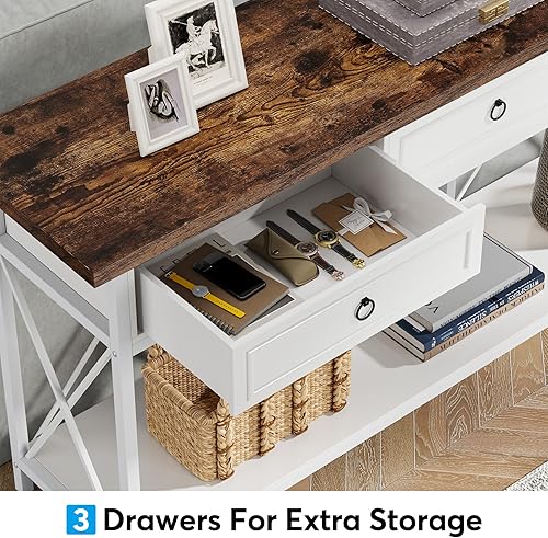 Miniatura 5 de Tribesigns Mesa consola de 70.8 pulgadas con 3 cajones, mesa de entrada de granja con estante de almacenamiento, mesa larga estrecha para sofá de