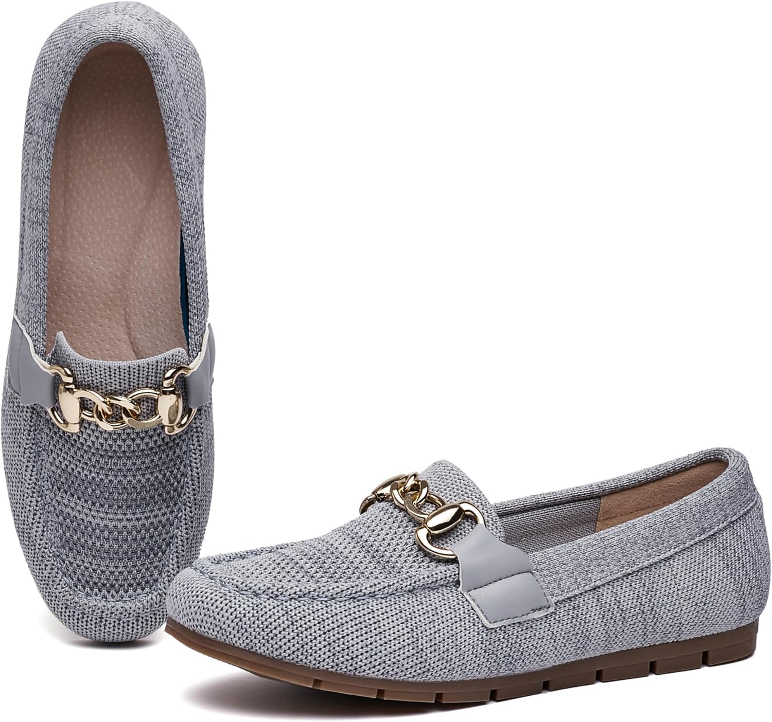 レディースローファーカジュアルオンフラットシューズ上品で快適, ニットグレー, 25.0 cm W