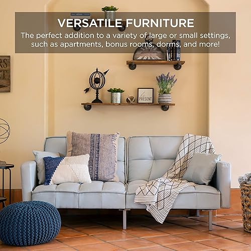 Miniatura 16 de Best Choice Products Sofá futón convertible de tela de lino con respaldo dividido para sala de estar, apartamento, habitación adicional, invitados