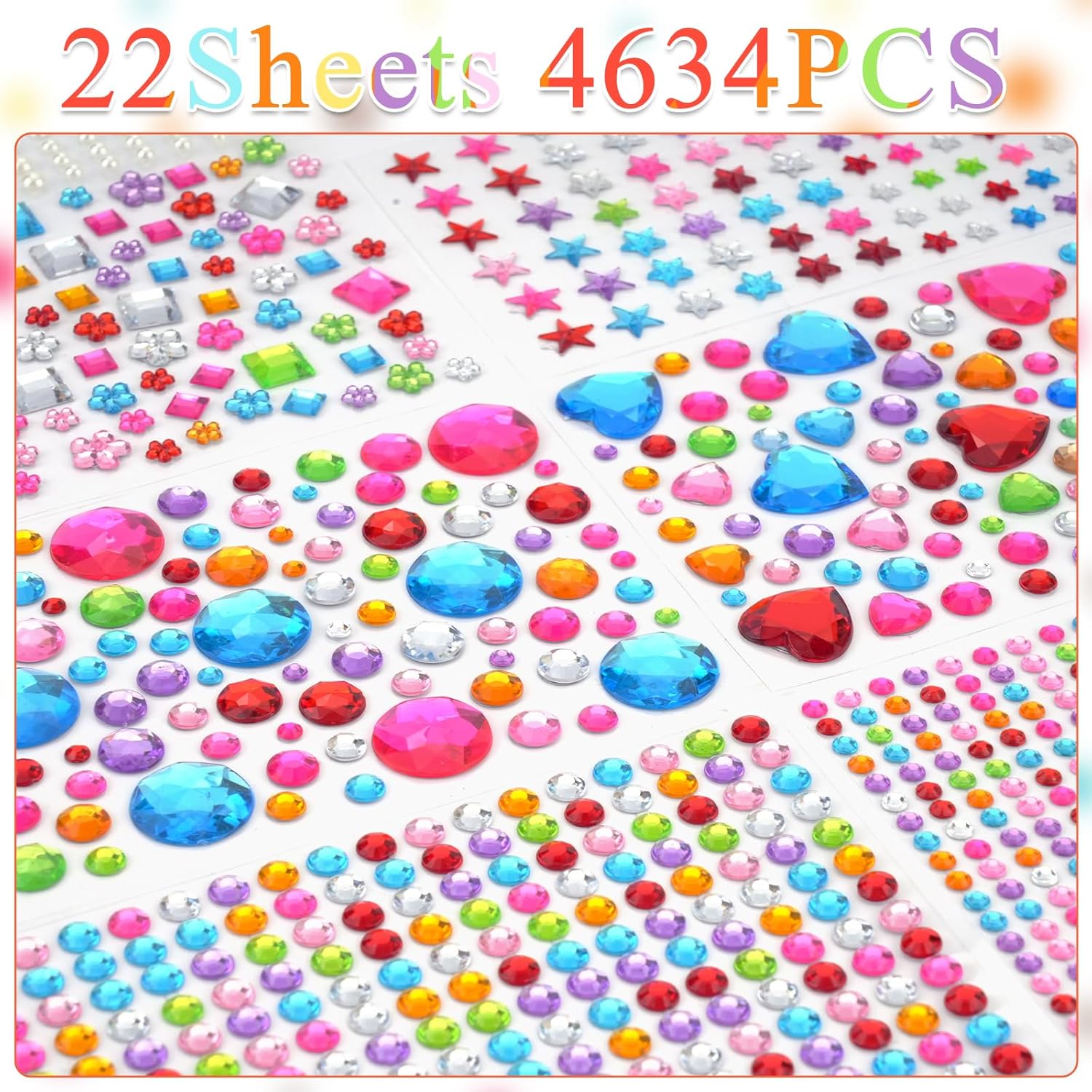 22 Sheet Gem Stickers, 4634Pcs Gem Stickers for Crafts, Self-Adhesive Rhinestone Jewel Sticker Assorted Shapes Multicolor Jewels Bling Gems Sticker for DIY, Scrapbooking,Card Making, Craft(2 Set) thumbnail