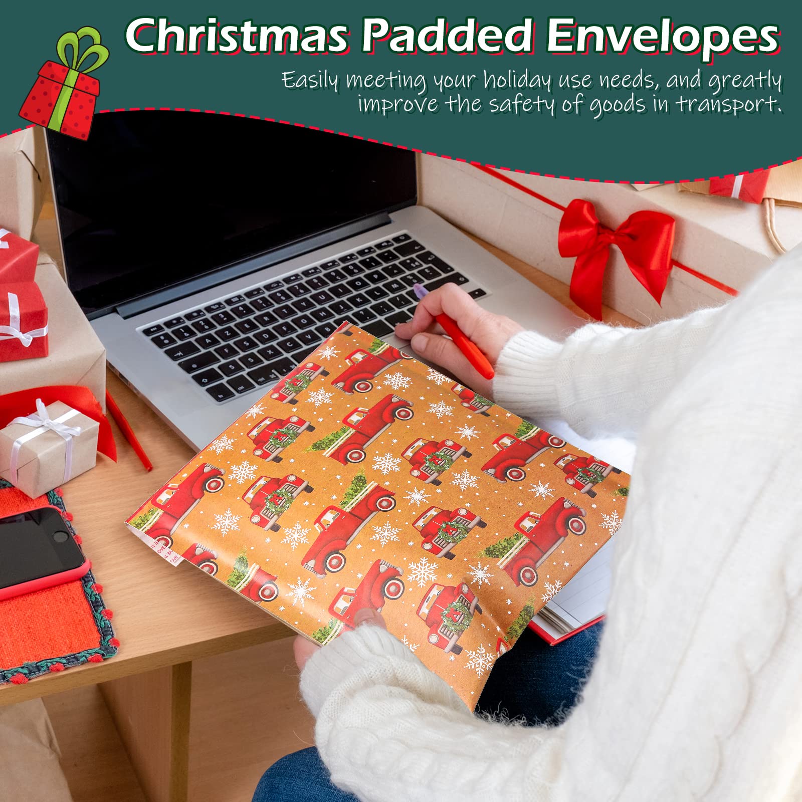 60 sobres de burbujas de Navidad de 8.3 x 9.3 pulgadas, sobres acolchados de Navidad, bolsas de envío autoadhesivas, sobres de correo de vacaciones, impermeables y a prueba de desgarros, bolsas