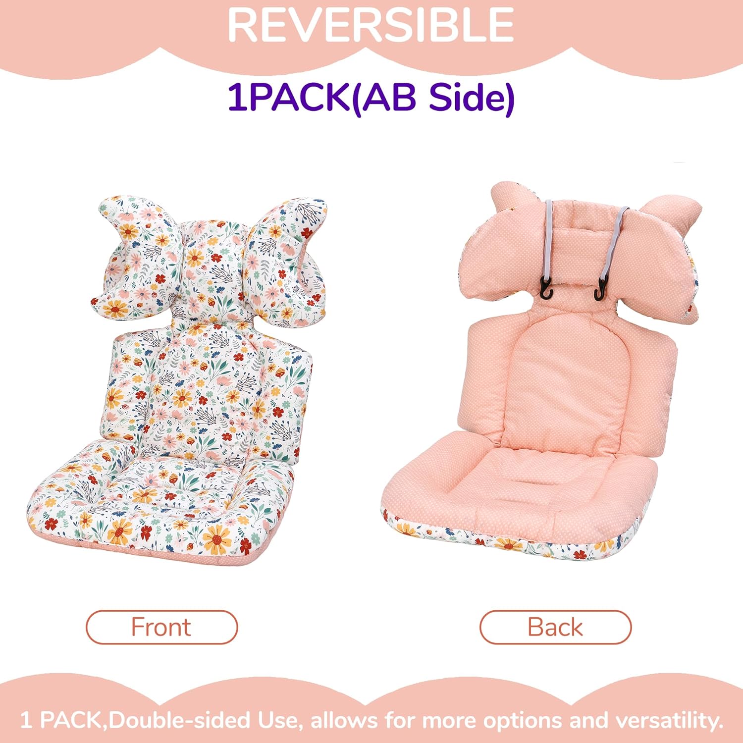 Baby Seat Liner for Stroller-Universal Soft & Breathable Stroller Cushion,Detachable Pillow Car Seat Liner,Cotton Baby Stroller Pad(Flowers+Leaves)
