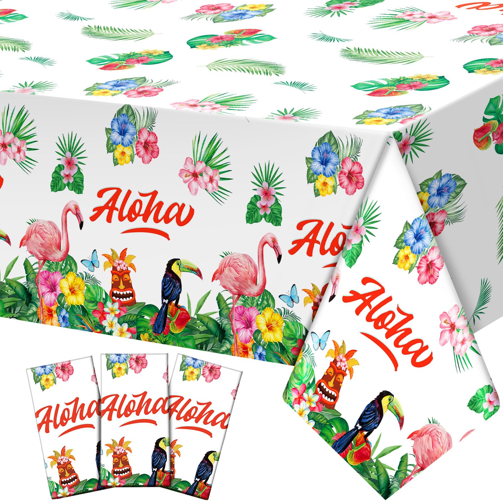 Breling Tiki Party Tablecloth - 54x108 Inch Hawaiian Luau Tropical Table Cover