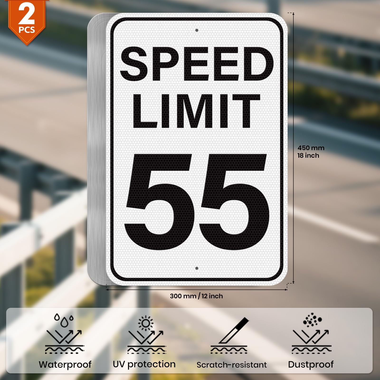Lot de 2 panneaux de signalisation en aluminium réfléchissants, 45 x 30,5 cm, réfléchissants, imperméables, avec trous pré-percés pour une utilisation en intérieur et en extérieur