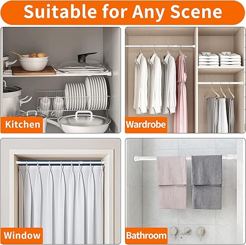 Miniatura 5 de Paquete de 6 barras de cortina de tensión de resorte de longitud ajustable para cocina, baño, armario, armario, ventana, estantería, proyectos de