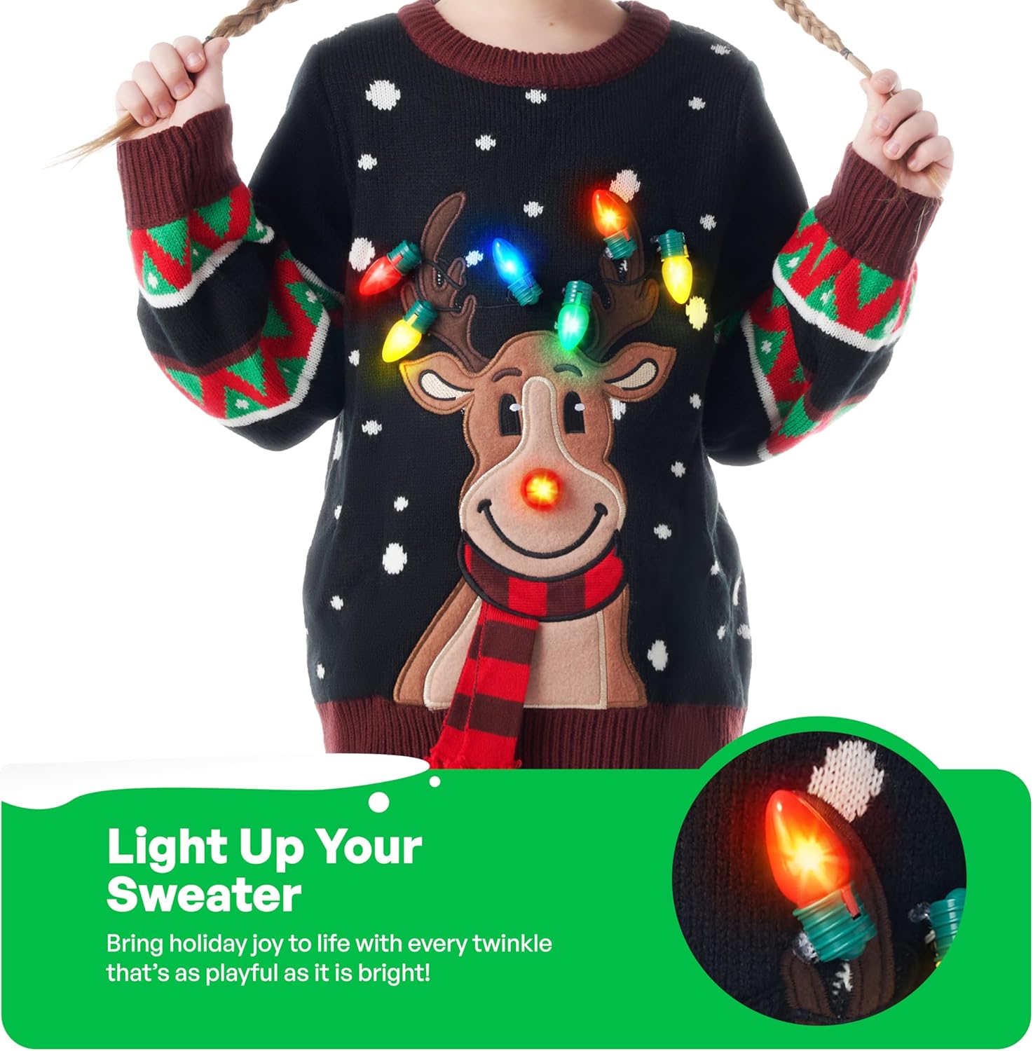 JOYIN Ugly Christmas Sweater Women Men Couples, LED Light Up Ugly Christmas Sweater Kids 2025 Reindeer(Black - Image 3