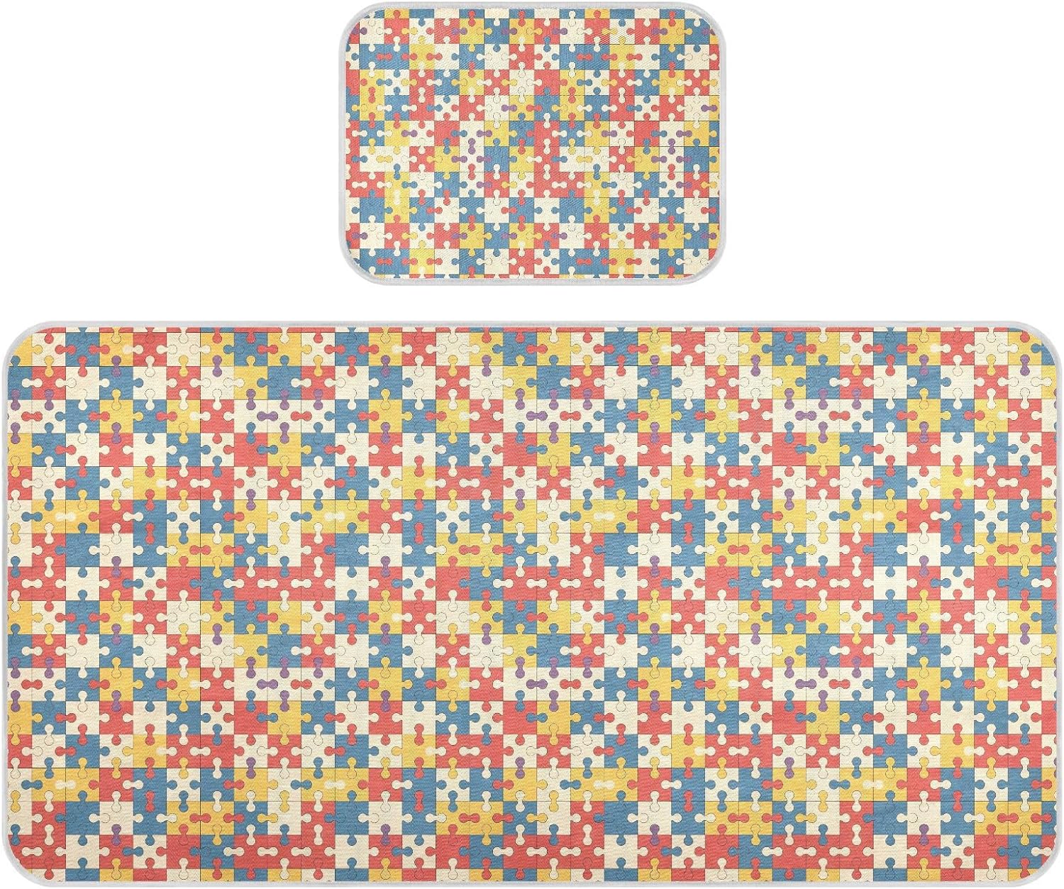 Baby Cooling Mat Puzzl Pattern Ice Silk Breathable Mesh Summer Crib Mattress Pad with Pillowcase, Soft Cooling Sleeping Surface for Infant & Toddler, 52"x28"