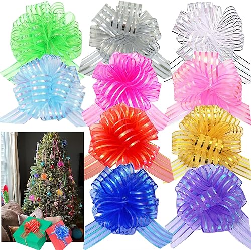 Lazos de organza grandes para envolver regalos, 10 piezas, lazos de decoración de Navidad multicolor para cestas de regalo de boda y fiesta
