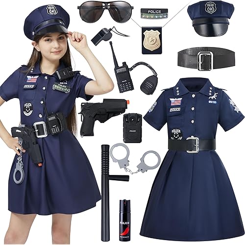 Spooktacular Creations Police Officer Costume for Girls, Kids Police Costume Cop Dress Outfit Set for Theme Parties