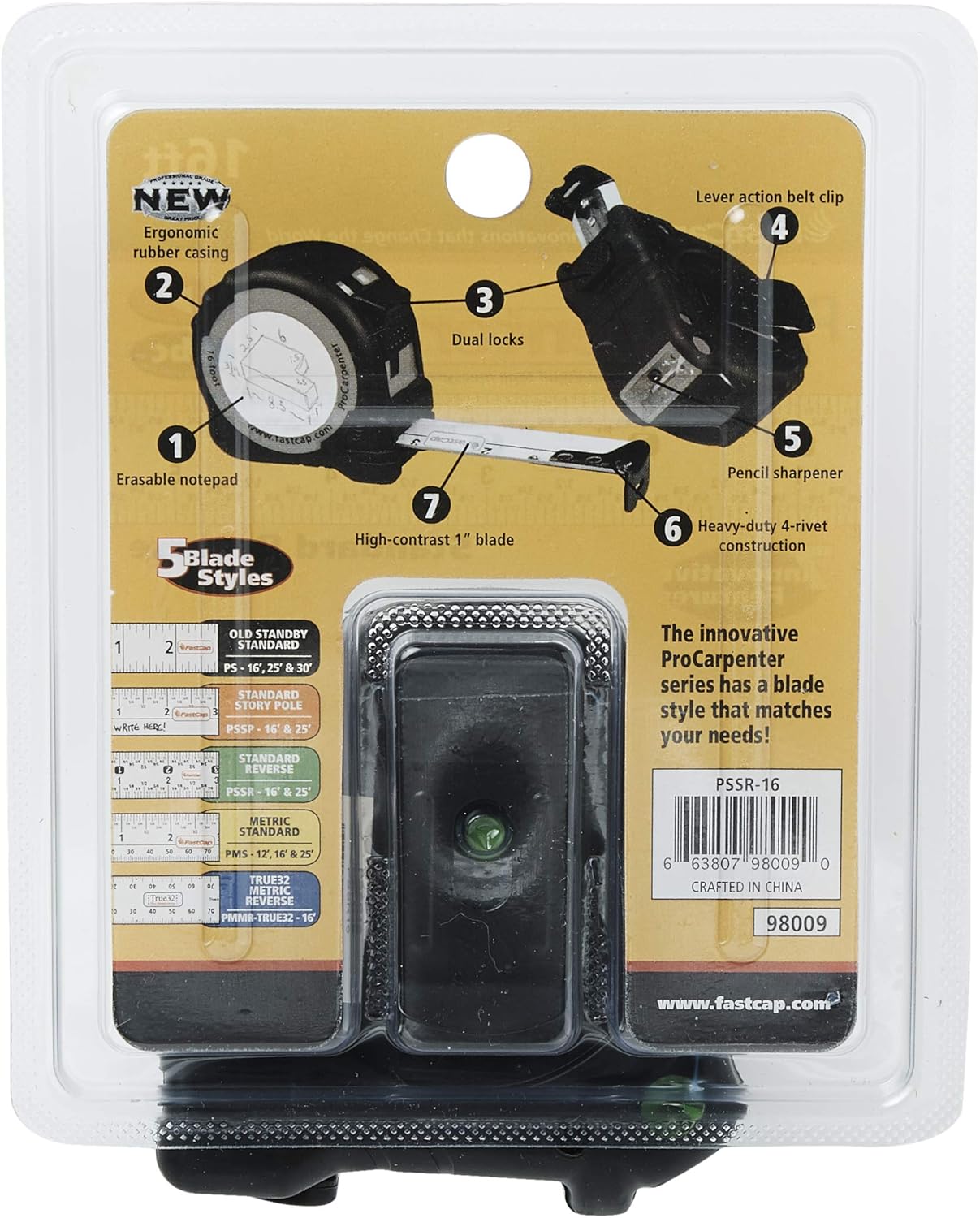 FastCap PSSR16 16 FastPad Standard Reverse Measuring Tape - Lefty Righty Tape Measure - 