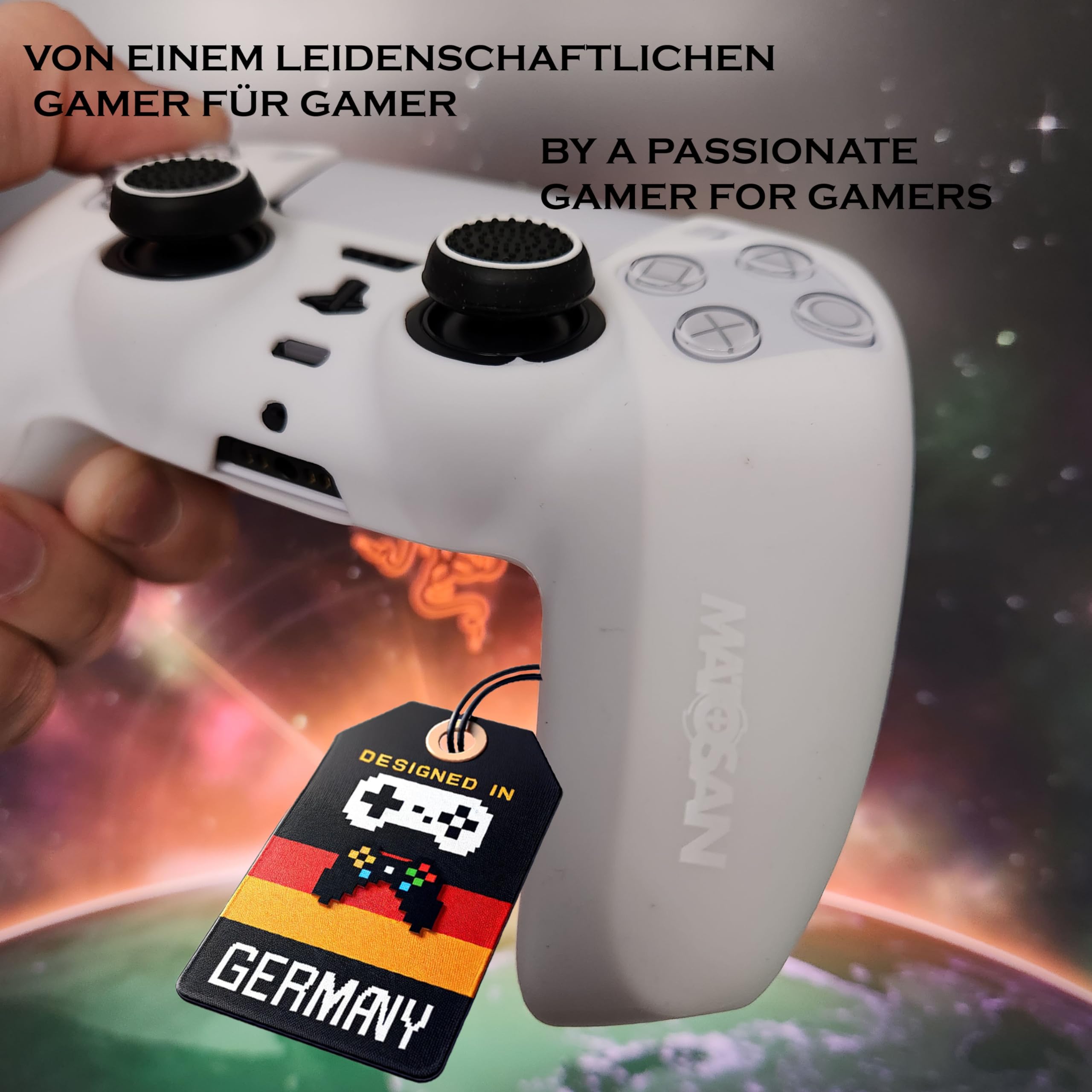MatoSan® Funda para Mando de PS5 con Agarre – Funda y Cubierta de, Funda Antideslizante para un Mejor Control – Incluye Tapas de Agarre precisas, Ideal para Accesorios de Controlador PS5