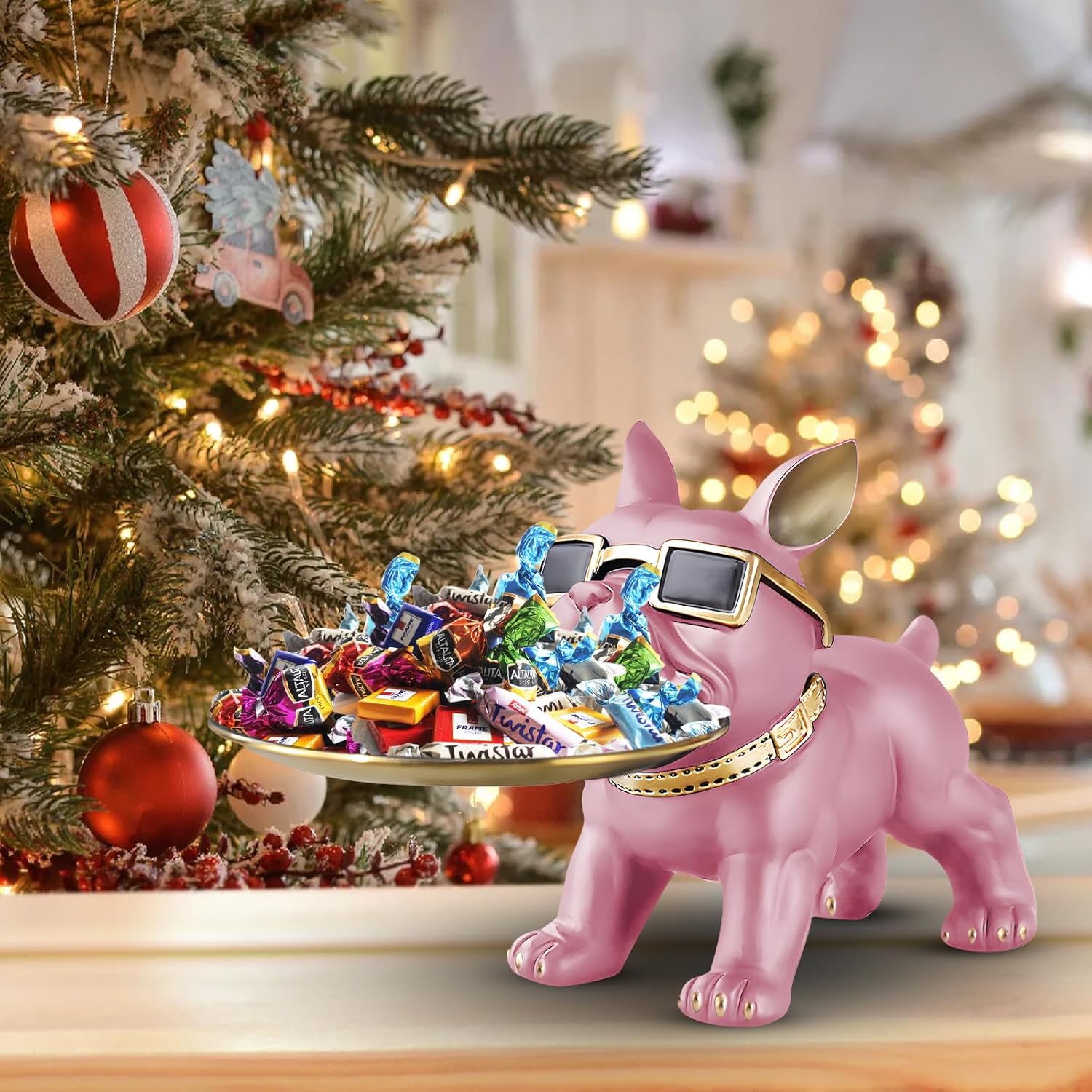 Bulldog Tray Statue,Small Modern French Bulldog Candy Dish Key Holder Bowl, French Bulldog Accessories, Statues for Office Desk Home Decor Figurines Entryway Table Decor (Pink) - Image 4