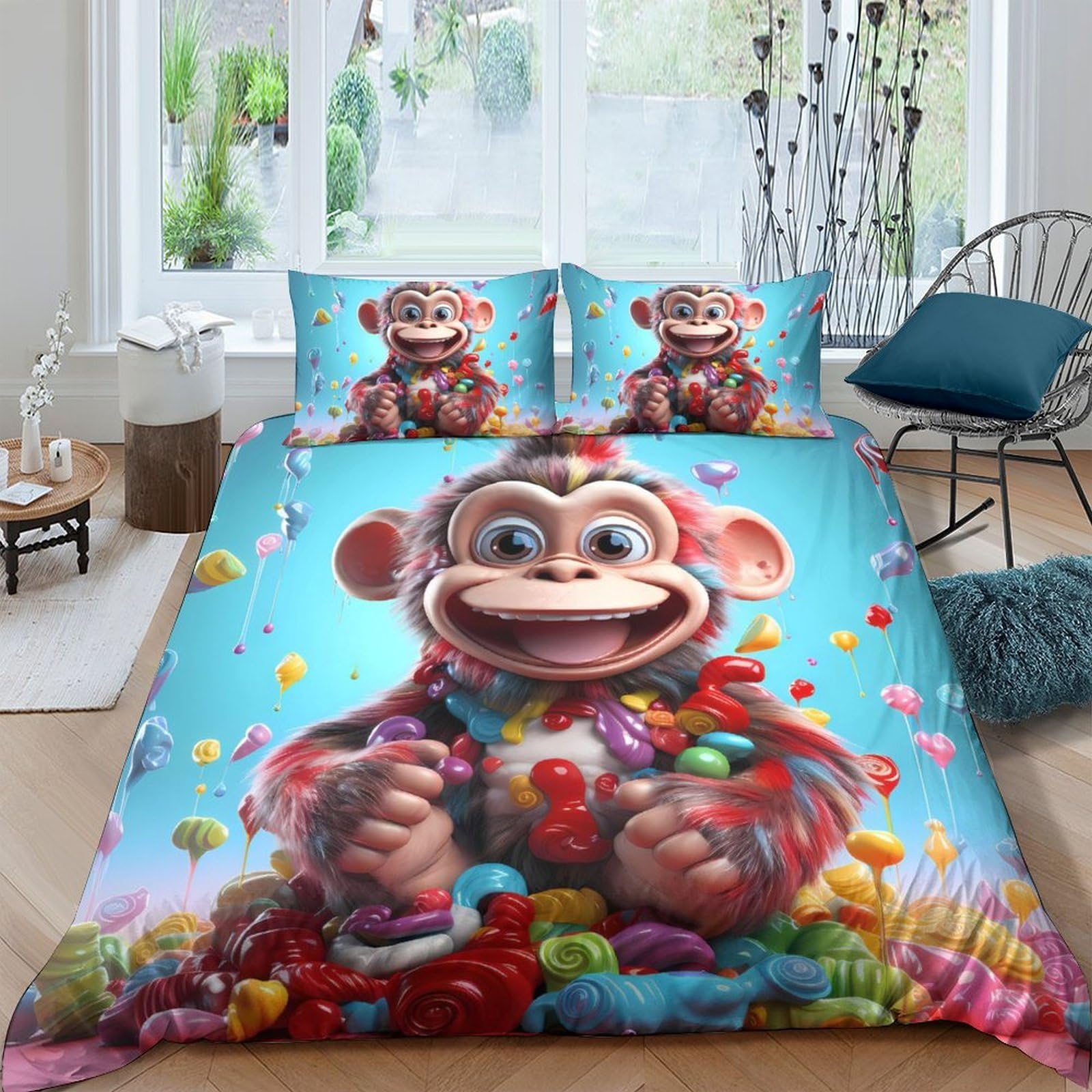 Ctjqhvkz Style-5 3D Printed Colorful Monkey Fitted Sheet Microfiber Soft Vibrant Cartoon Bed Sheet For Bedroom Guest Room Decor Single（135X200cm）