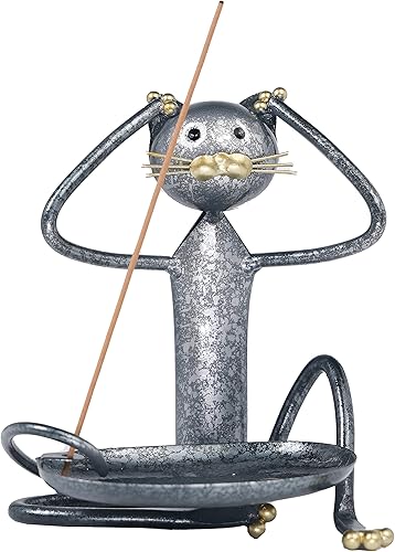TIMSURE Quemador de incienso de hierro hecho a mano para meditación, yoga, spa, práctico colector de cenizas, decoración del hogar (azul gris)