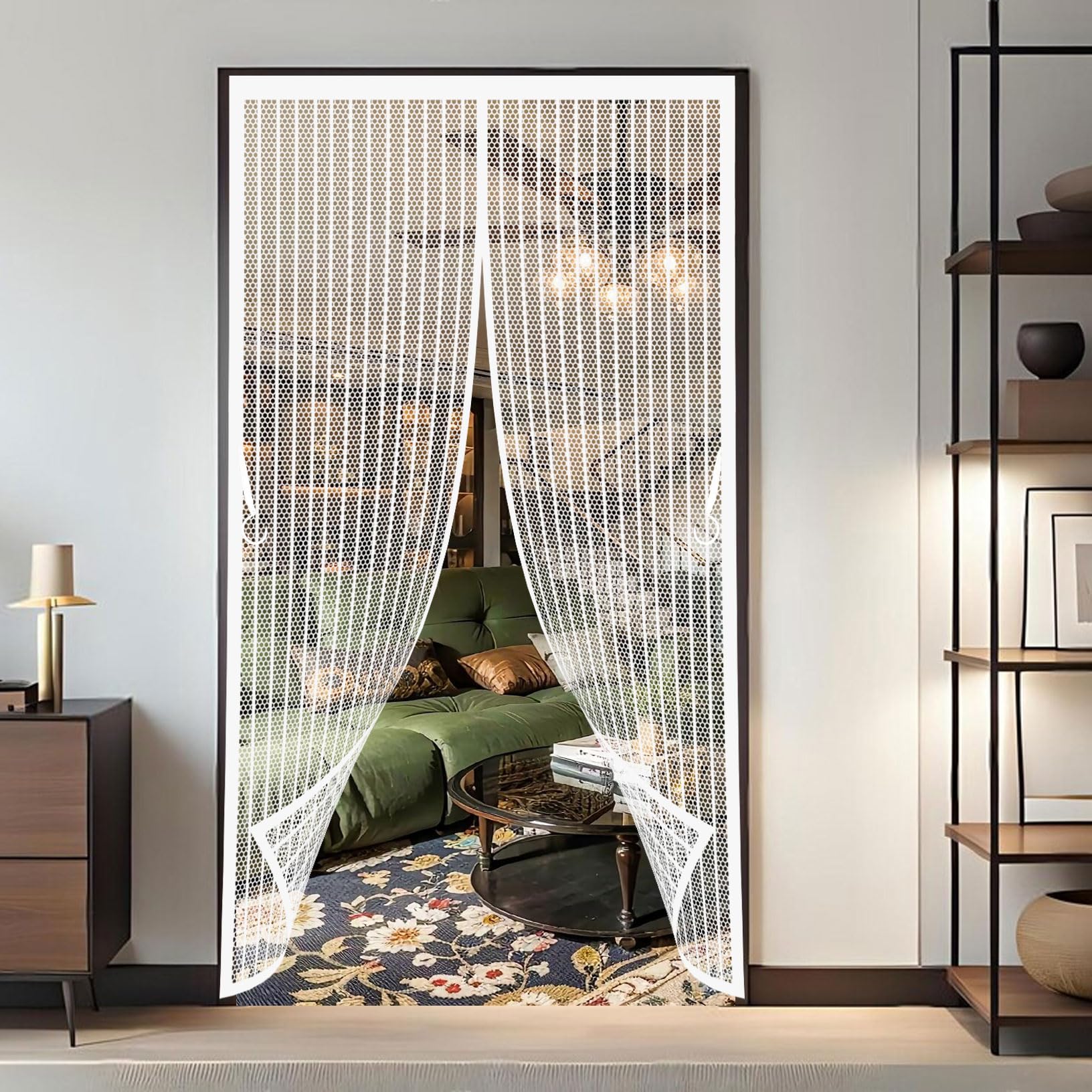 Fly Screens for Doors 157 x 135 cm Durable Polyester Mesh, Keeps Bugs Out Magnetic Insect Door Screen Self Sealing No Gap, Pet-Friendly for Home, Office and Store, White