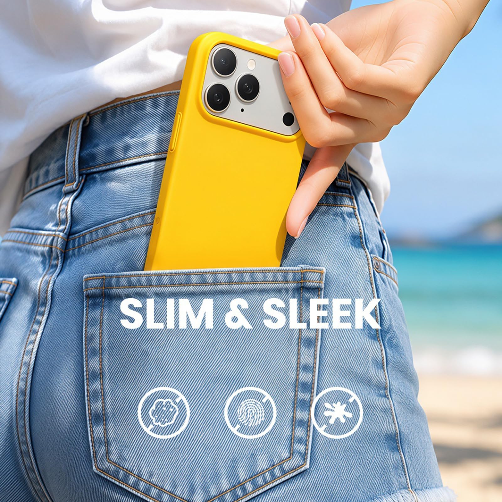 Smukłe etui na telefon iPhone 17 Pro Max/17 Pro/17, miękki płynny silikon zapobiegający odciskom palców telefon komórkowy pokrowiec z klapką na stojak, chrom, 17 ProMax