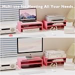 BONTEC Wood Monitor Stand Riser, Desk Monitor Standing avec porte smartphone, support ergonomique pour ordinateur portable avec gestion de câble pour ordinateur, carnet, PC, 2 Les niveaux Rose,16.5 1 cm