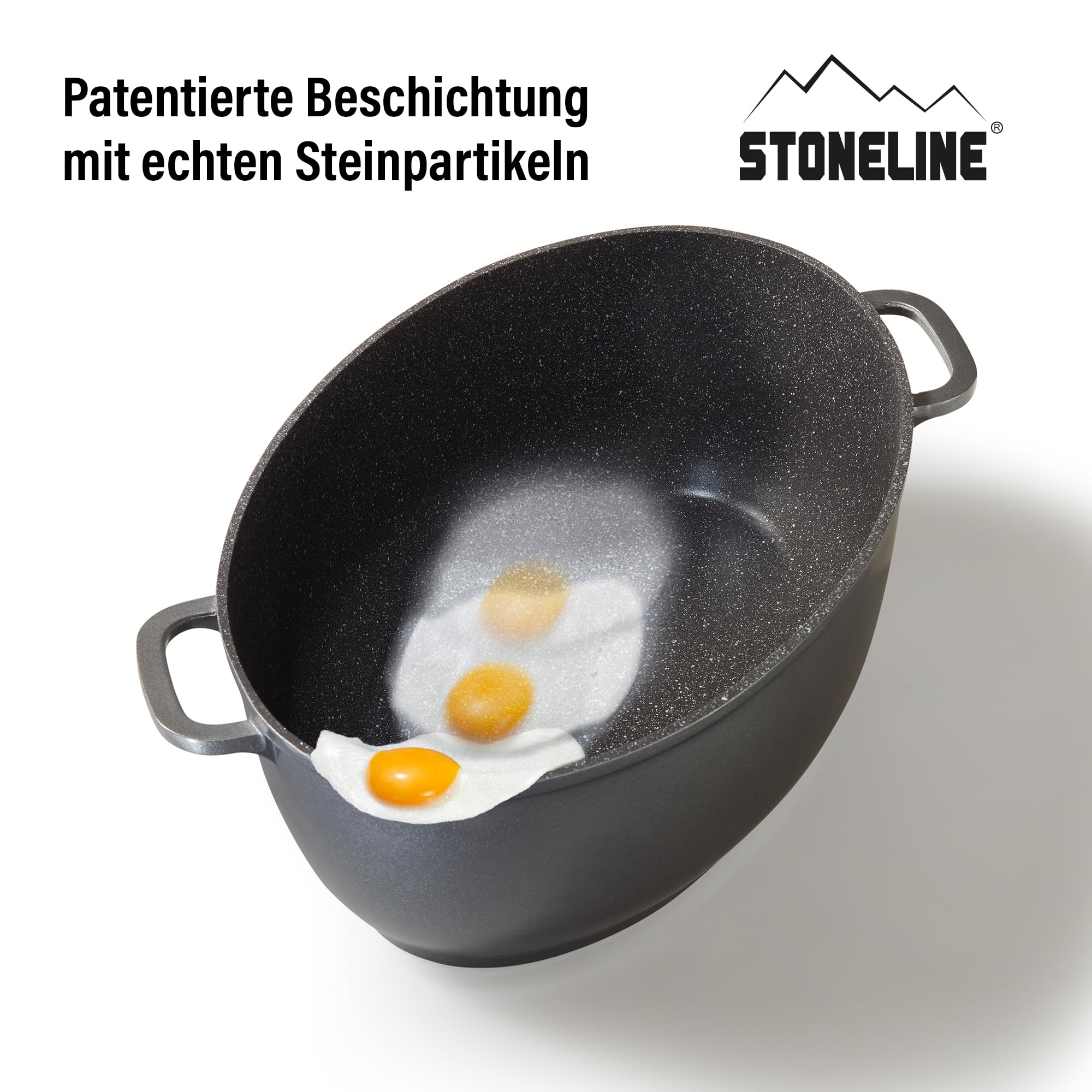 STONELINE Gourmet Bräter mit Deckel Induktion Oval 39x26 cm, 8,5 L, Aluguss Topf beschichtet mit echten Steinpartikeln mit Aromadeckel Bratentopf Schmortopf mit Deckel Backofengeeignet, alle Herdarten