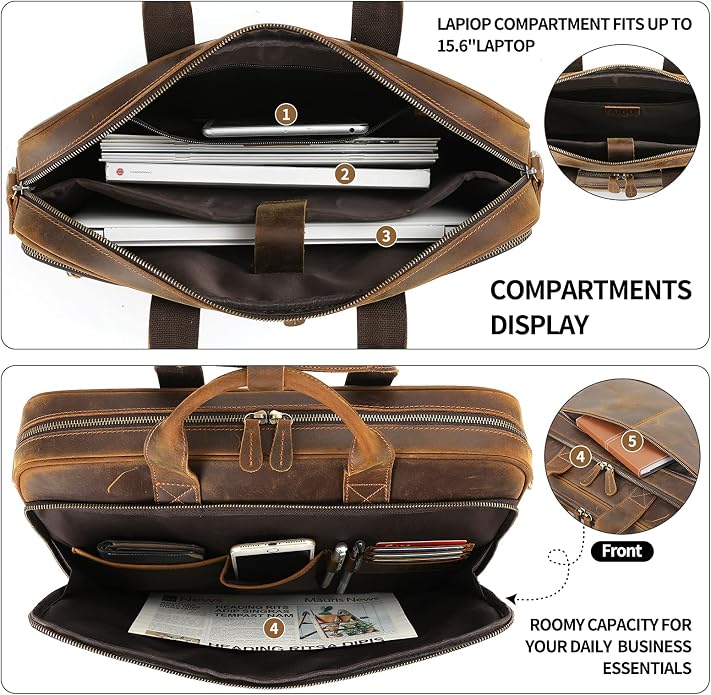 Maletín de cuero para hombre, para laptop 15.6 pulgadas miniatura 5