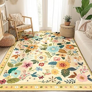 Floral 5x7 Area Rug Machine Washable Soft Print Boho Carpet Non Slip Doo...