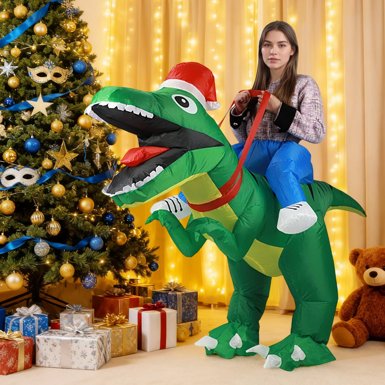 Harsever Inflatable Dinosaur Costume Adult,Blow Up Ride On Outfit,Inflatable Costume Adult,Fun Cosplay for Women Men,Christmas - Image 2