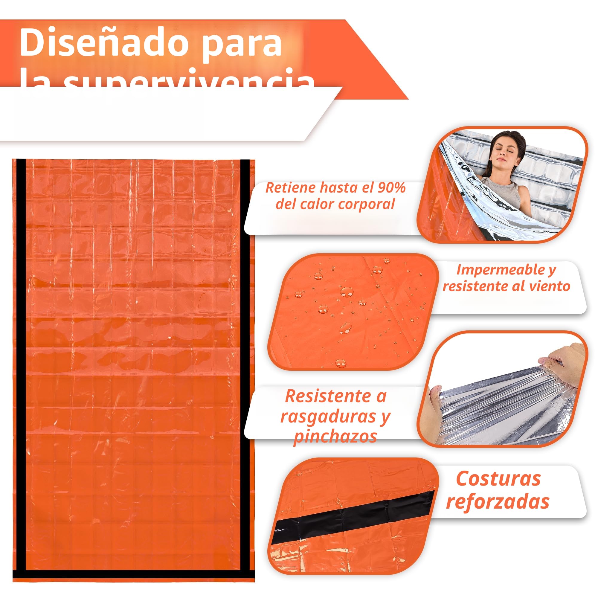 Deecam Saco de Dormir Emergencia, Manta termica Supervivencia，Mantas Termica de Aluminio,Supervivencia Bivy para Vivac,Manta Camping Dormir，Cámping, Excursionismo, Trekking,4 Pieces
