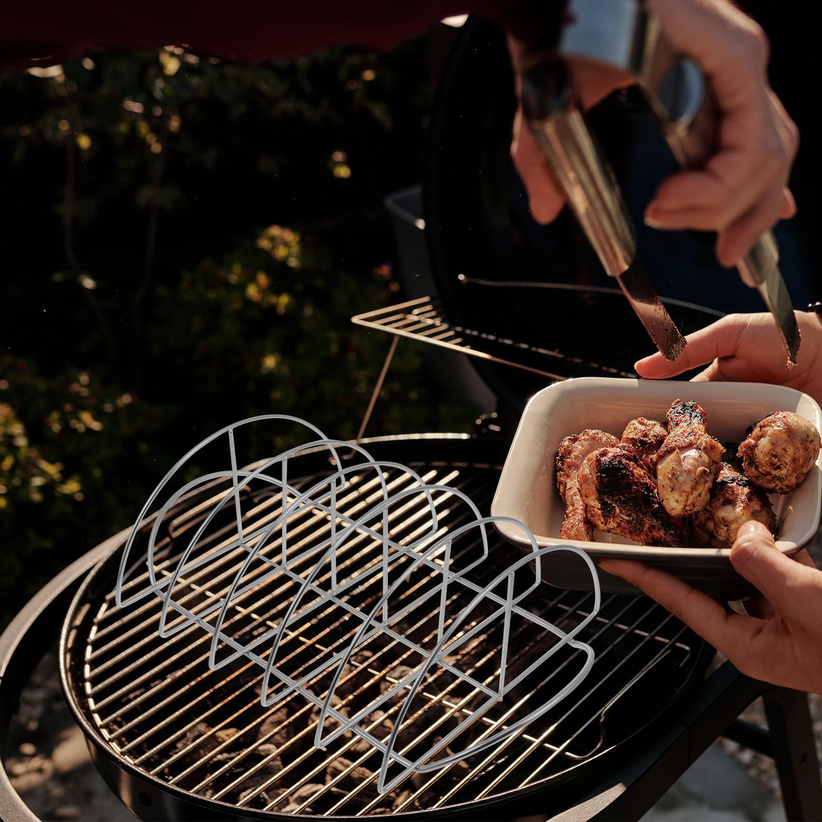 Abaodam Supporto per Bistecca in Acciaio Inossidabile Portatile e Leggero per Barbecue a Casa e Picnic, Resistente e Pratico per Grigliate All'aperto