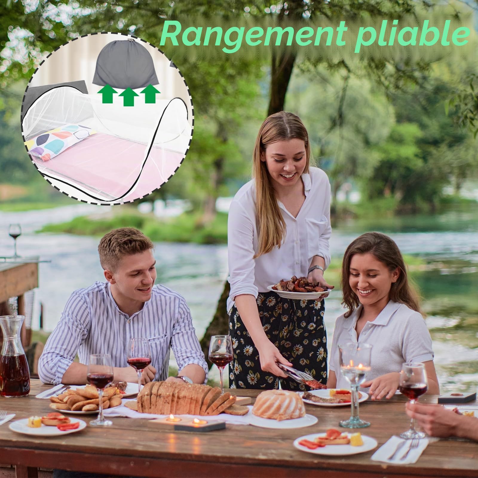 Moustiquaire portable pour voyage et camping 200 x 80 x 56 cm