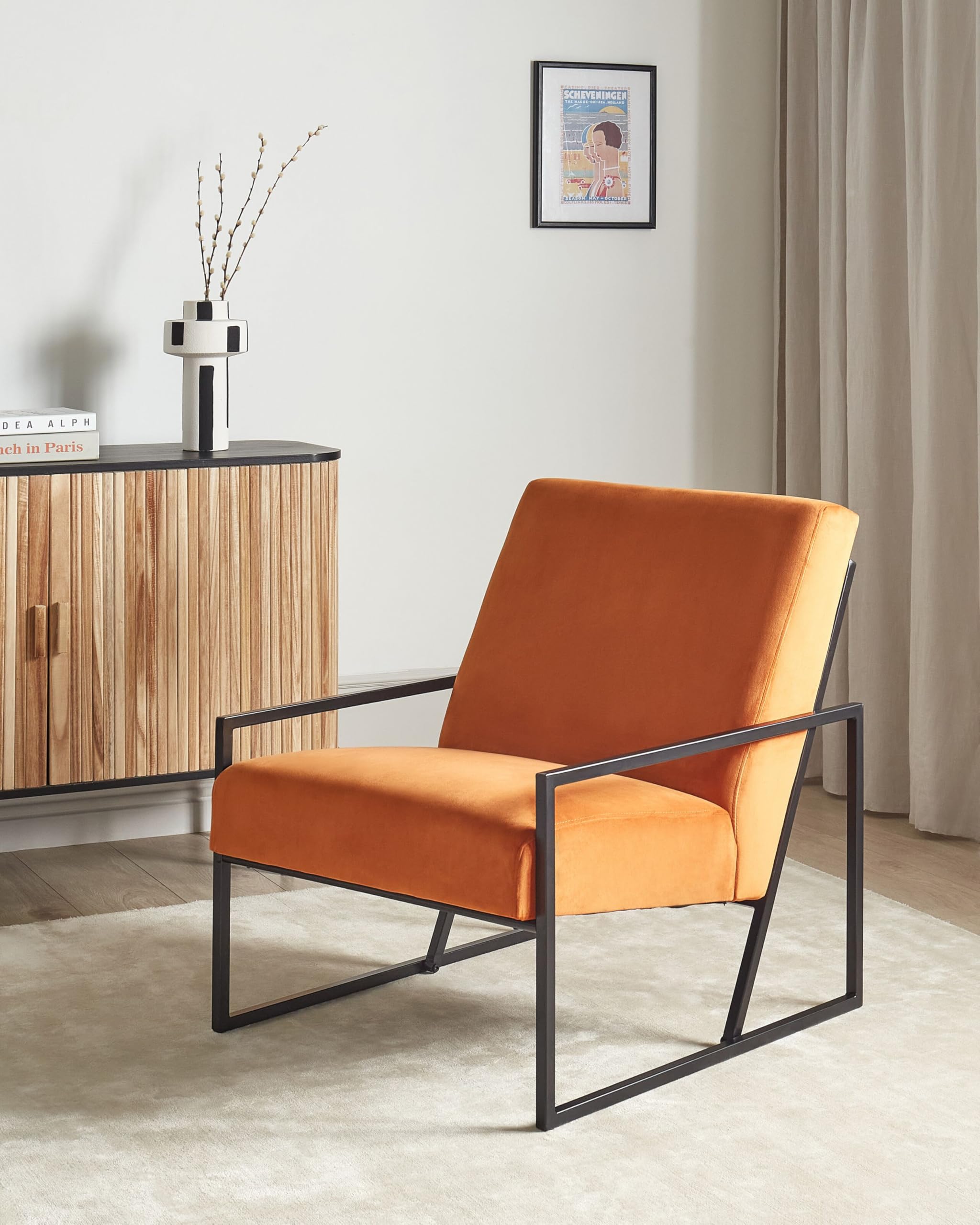 Beliani Sessel Samt orange mit schwarzem Metallgestell Armlehnen Lehne modern Delary