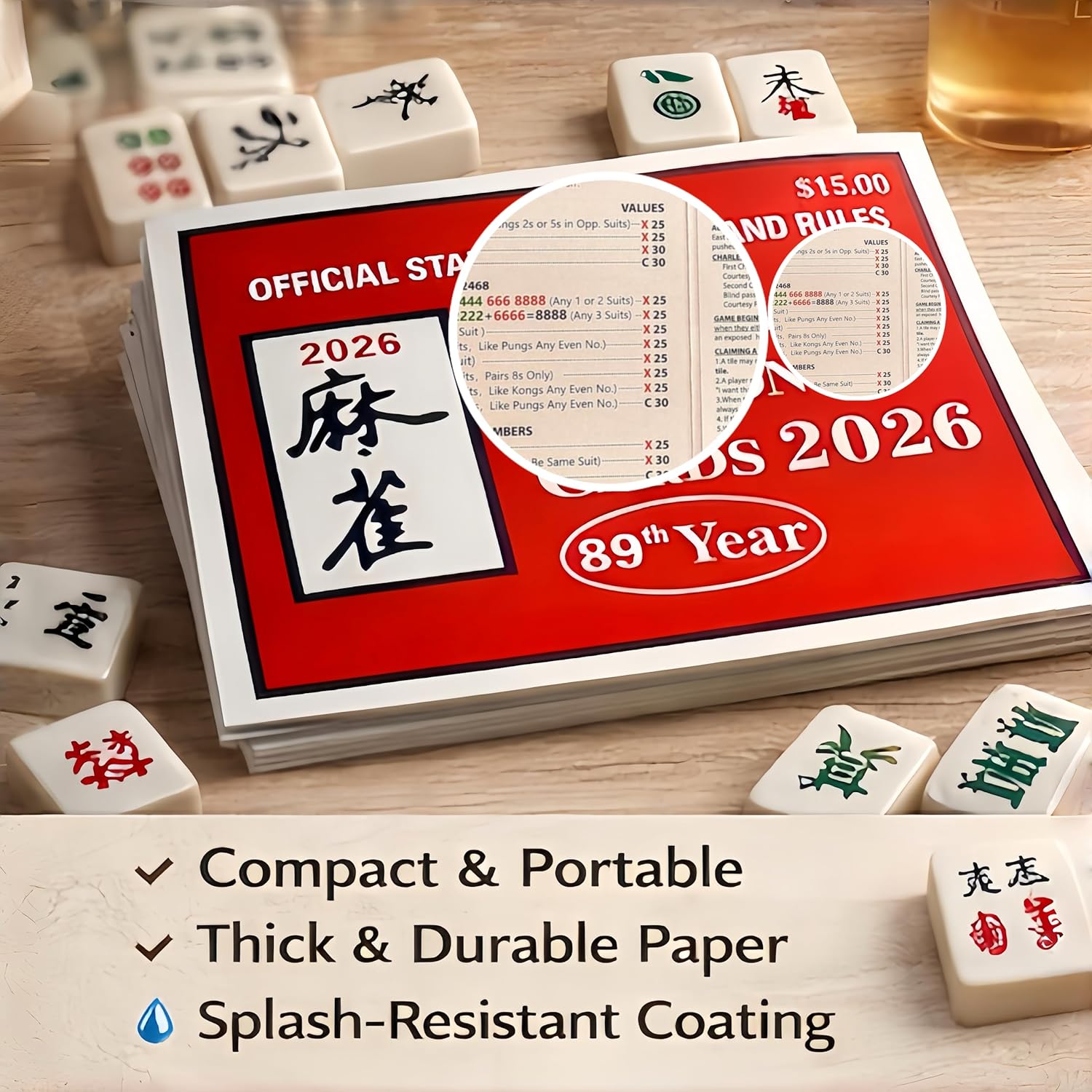 VarCozy mah Jong Cards 2026 Official Revision, 4 Pcs Large Size Print, Easy-to-Read Rule Cards for American Mah Jongg