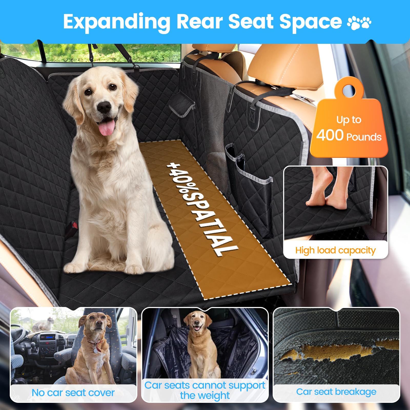 Hundedecke Auto Rückbank, Wasserabweisende hundeautodecken rücksitz mit Seitenschutz und Sichtfenster, Rücksitz Hund Auto mit Harter Unterseite Universal Kratzfeste Autoschondecke Hund Rücksitz