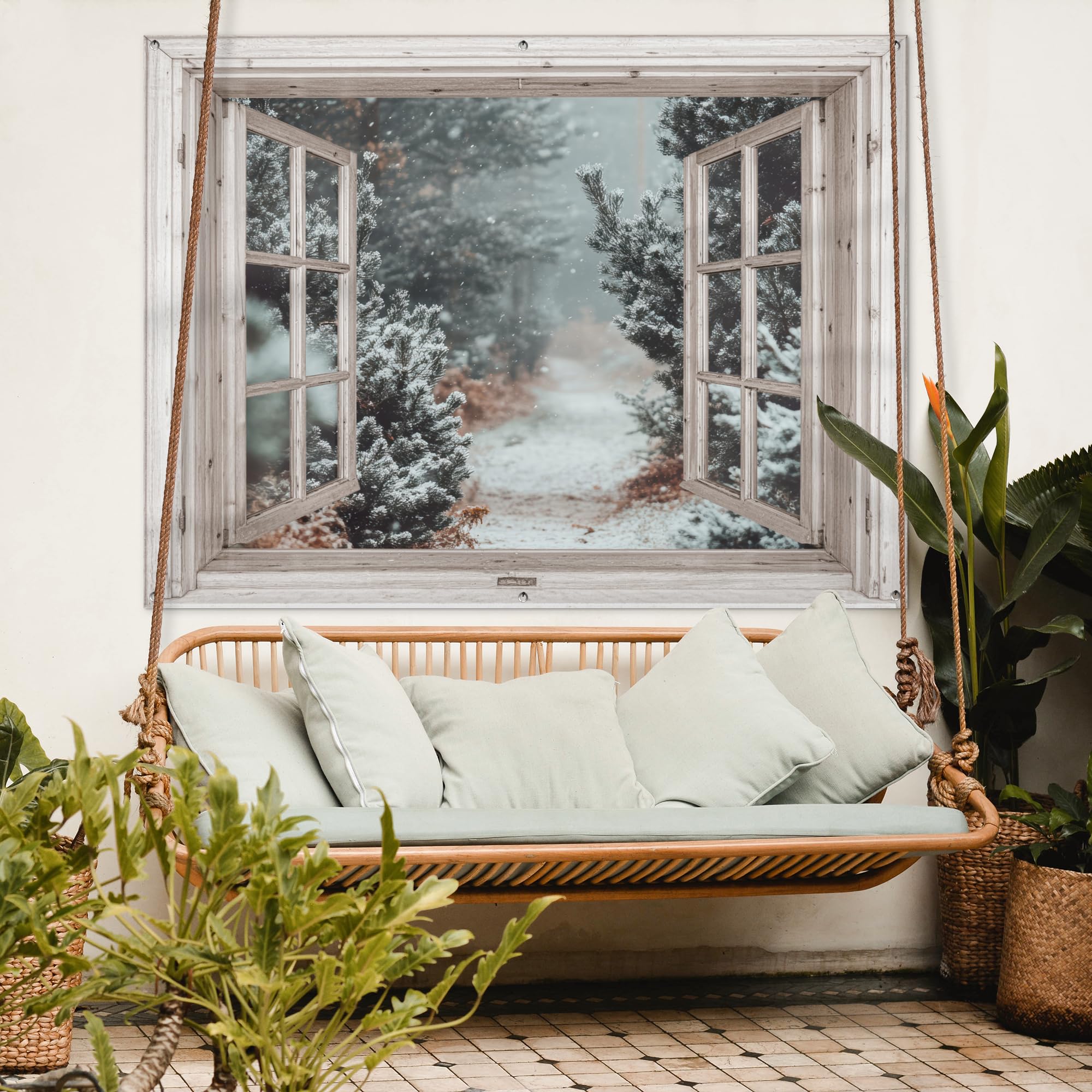 MuchoWow© Decoracion Jardin Exterior Decoración Pared Póster De Jardín | 160x120 cm - Balcón Wall Decoration Patio Posters Decorativos Terraza Bosque - Invierno - Árboles - Naturaleza - Sendero