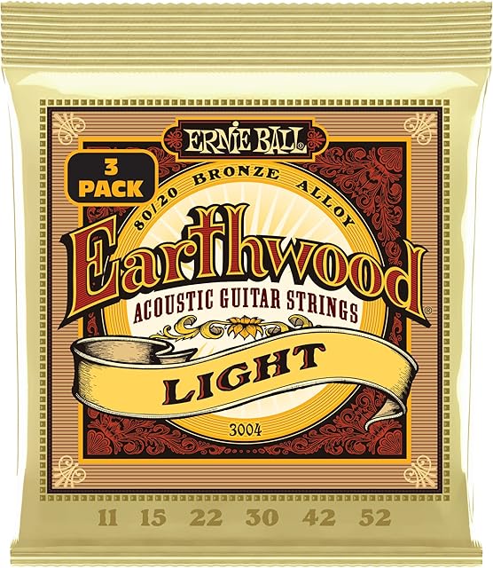 Ernie Ball Earthwood Light 80/20 Bronze Acoustic Guitar Strings 3-Pack - 11-52 Gauge