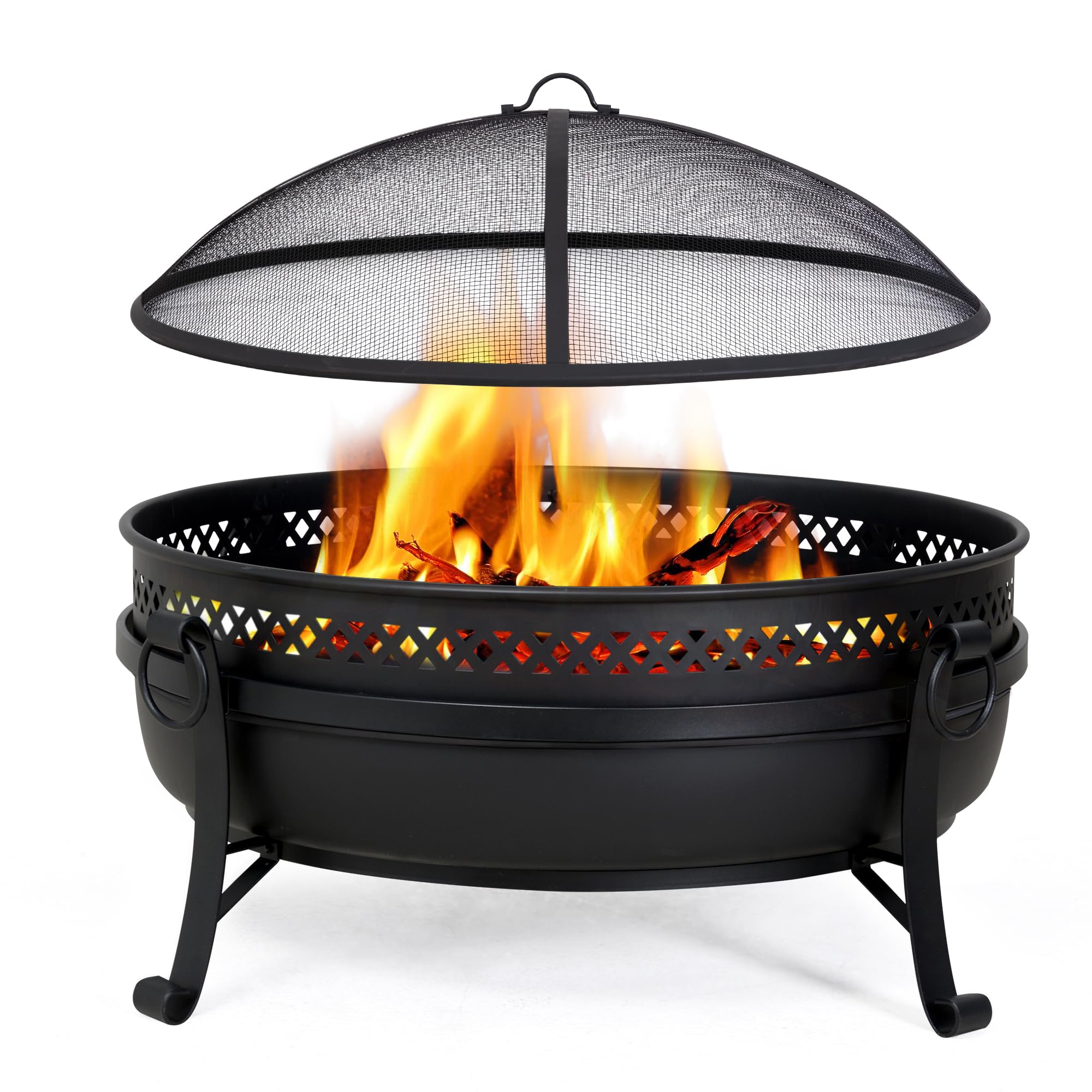 SUNCREAT Outdoor Patio Fire Pit with Mesh Spark Screen, 40" Portable Fire Pit for Camping, Outside, Black