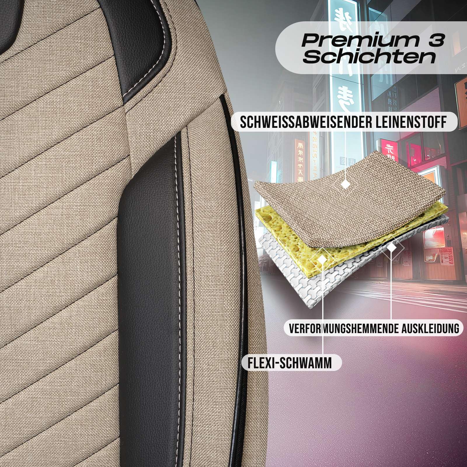 Coprisedile Auto Coprisedili Auto Anteriori Universali - 2 Pezzi, Grigio Chiaro, Tessuto Cotone/poliestere, Per Auto Medie Coprisedili Per Auto Universali