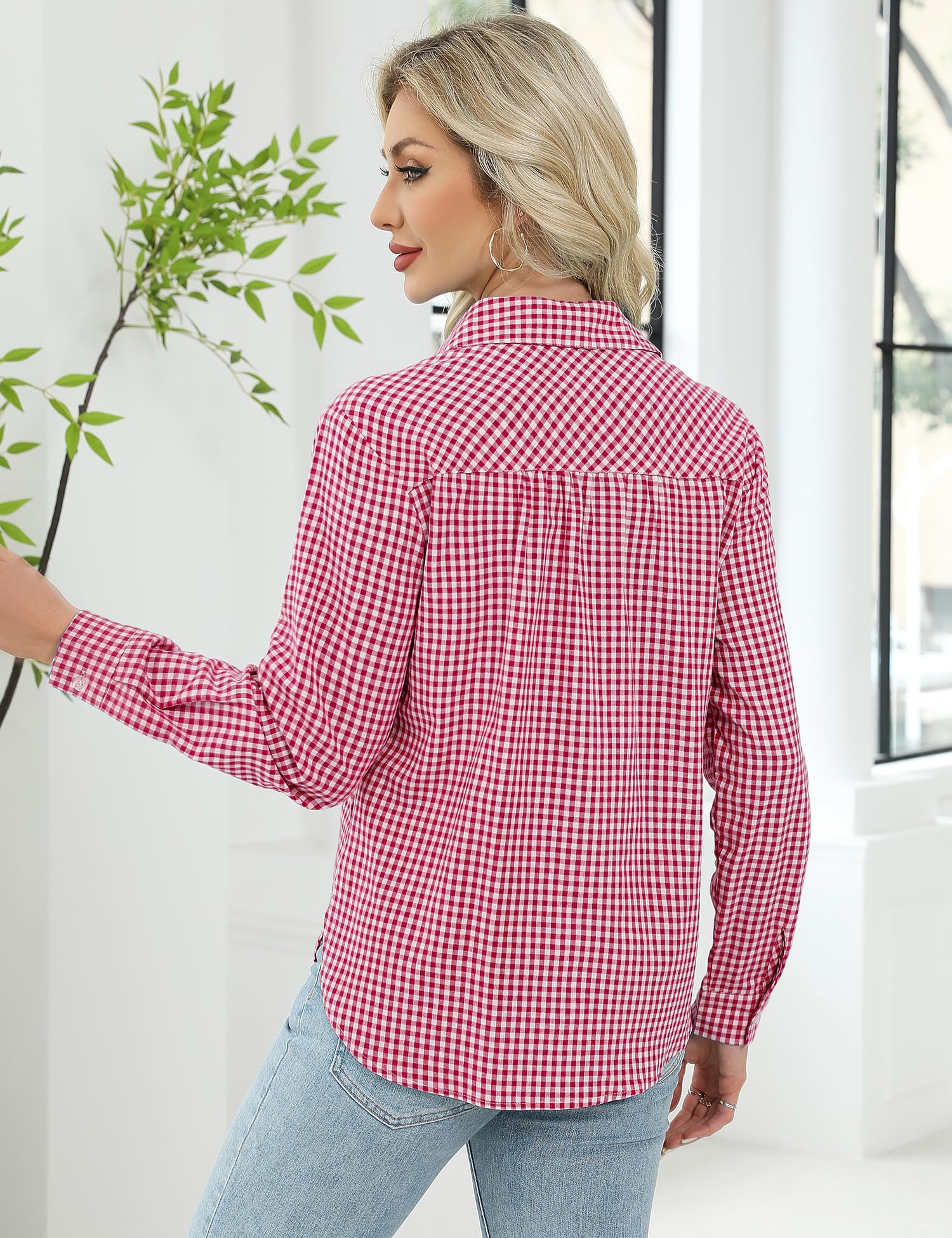 Rapbin Chemisier décontracté à manches longues pour femme - Col en V - Tunique ample - Haut élégant avec boutonnière