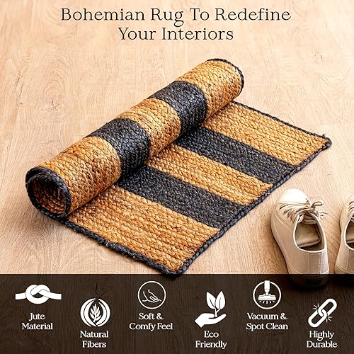 Vista 88 de HOMEMONDE Alfombra redonda de yute natural de 6 pies, tejida a mano, reversible, vintage, rústica, bohemia, respetuosa con el medio ambiente