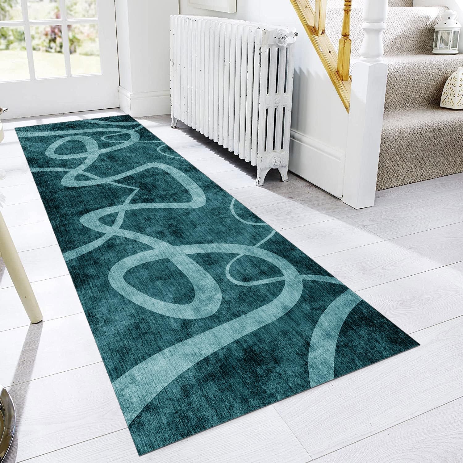 Teppich Läufer Lang Dunkelgrün Flur Küche rutschfest waschbar Teppichmatten Modern Design Küchenläufer 70X150cm Küchenteppich Meterware Esszimmer Schlafzimmer Wohnzimmer Schmutzfangmatte