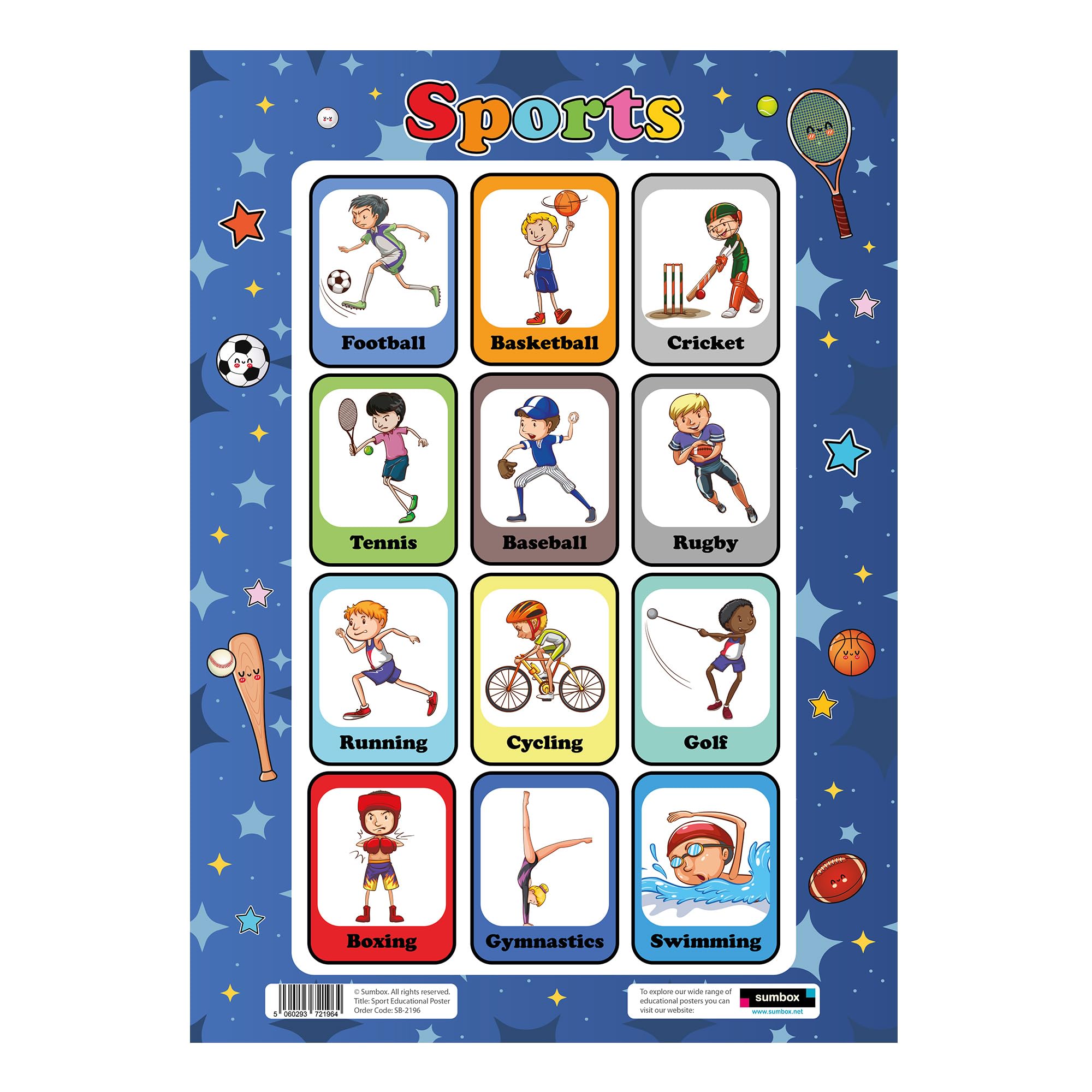 Sumbox Sports Educational Poster A3 Size Early Years Learning Wall Chart for Nursery Classroom or Home
