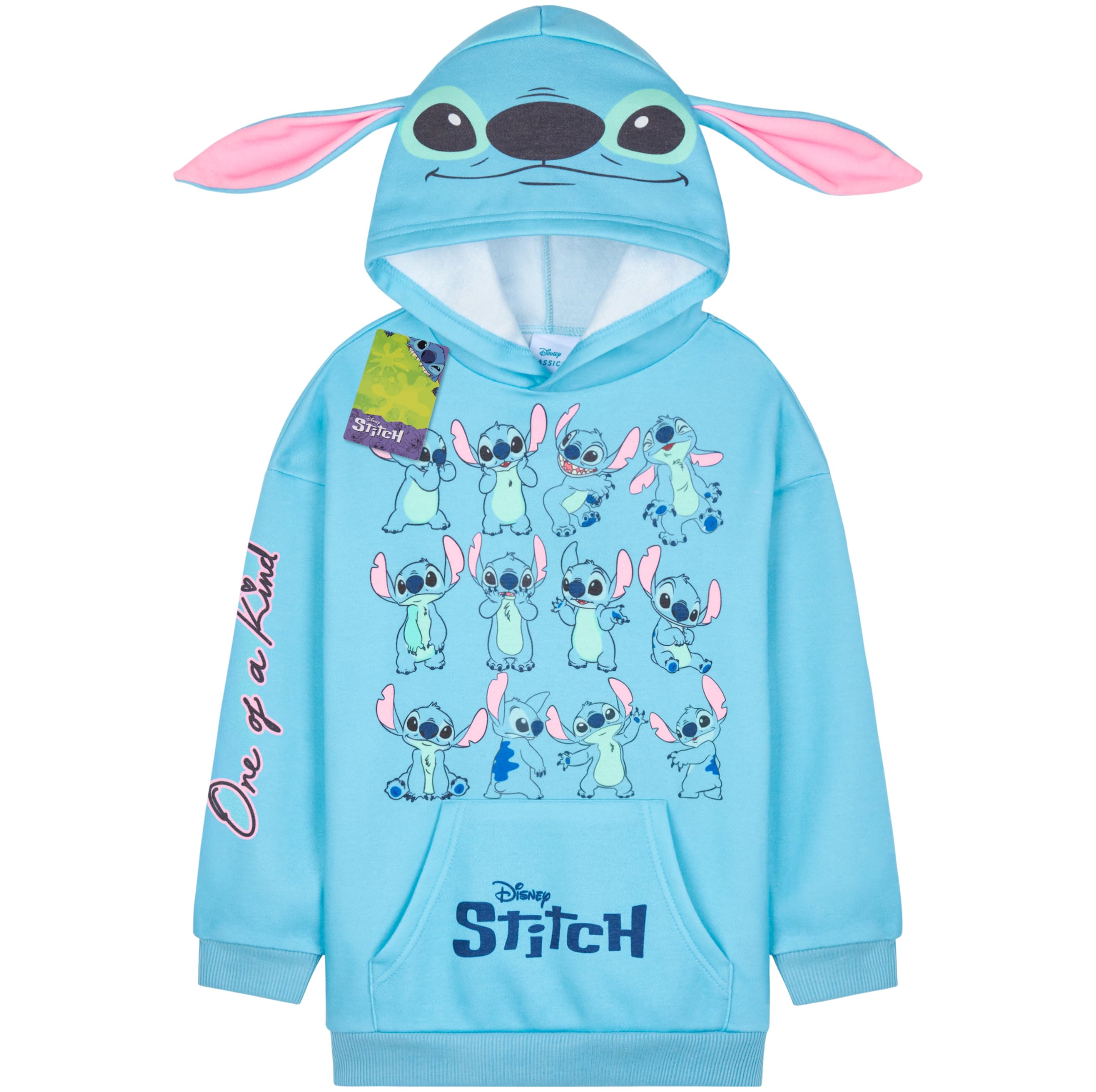 Disney Girls Blue 3D Ears Stitch Hoodie Jumper Pullover Kids Stitch Gifts For Teen Clothes Birthday Gift Activewear Casual Wear (11-12 Years, )