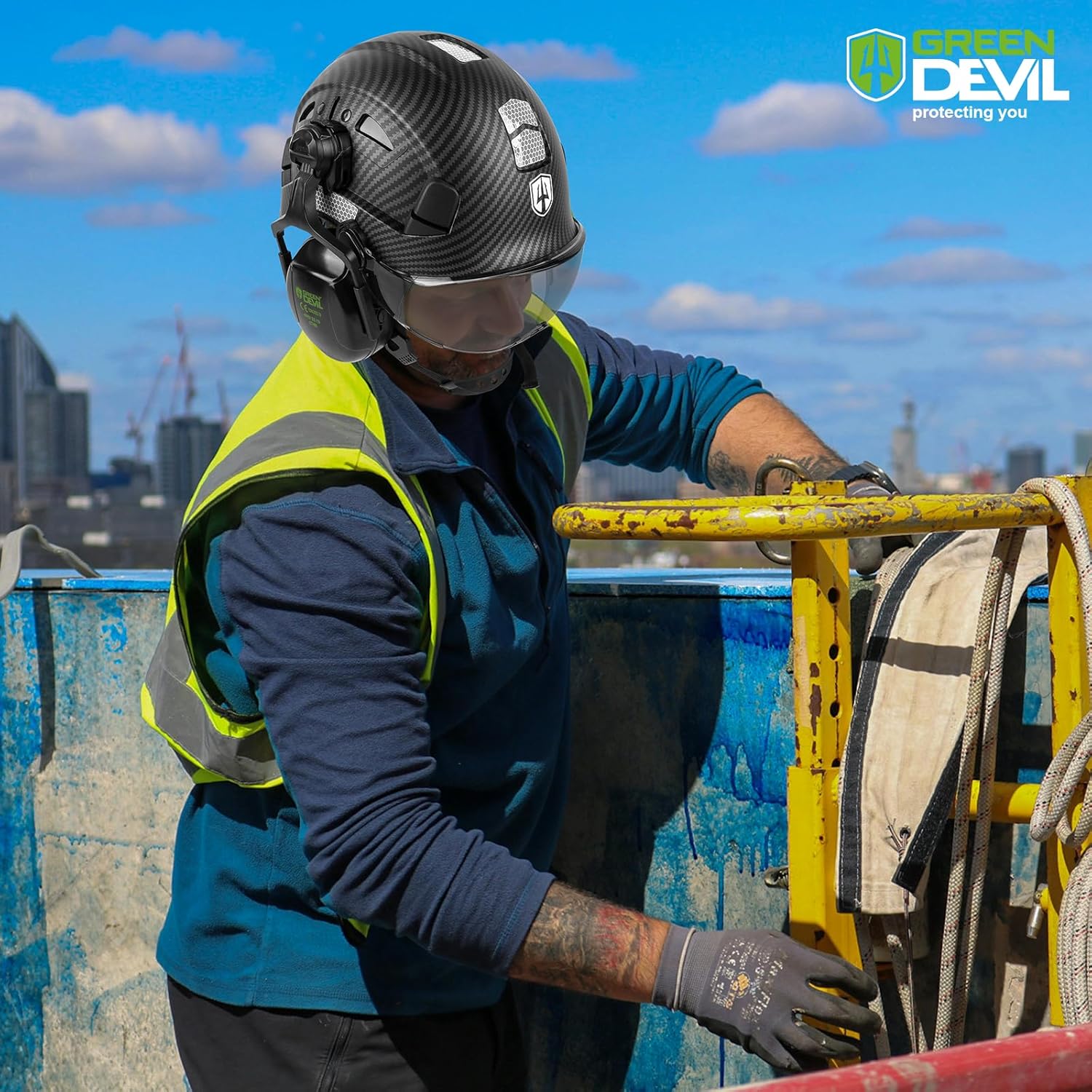 GREEN DEVIL Hard Hat Safety Helmet with Visor and Ear Muffs Men Women Vented Work Hardhat ANSI Z89.1 Cascos De Construccion for Industrial Construction Forestry - Image 6