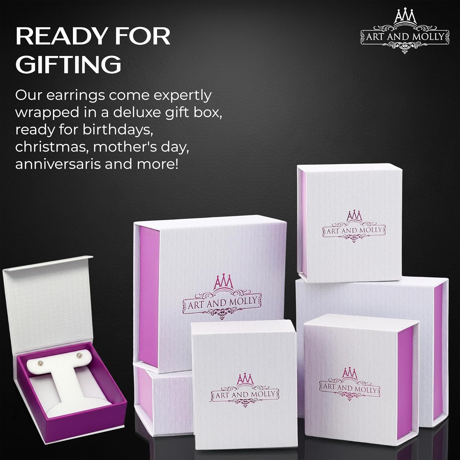 Art and Molly 14K Solitaire Gold Earring Solid 14-Karat Round Cubic Zirconia Stud Earrings with Screw-Back, CZ Studs with Gift-Ready Box - Image 6