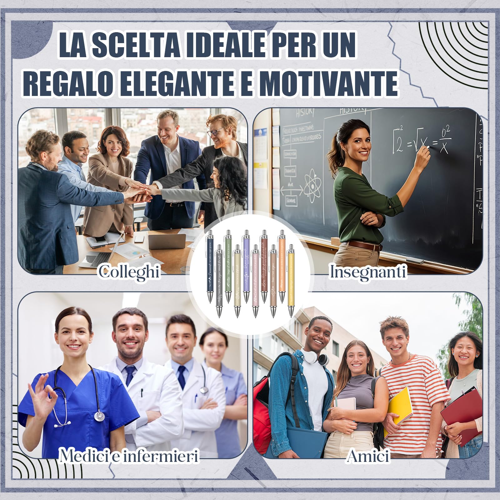 Faccito 20 Pezzi Penne Motivazionali Italiano con Frasi Ispirazionali, Set Penne Regalo Colori Pastello Floreali, Regalo Laurea Fine Anno Scolastico Collega Maestra Infermiera